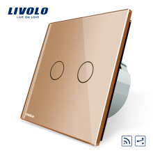 Livolo Smart Switch EU standard Gold Luxury Crystal Glass Panel 2gang 2 way wireless remote controlled wall light switch 220v